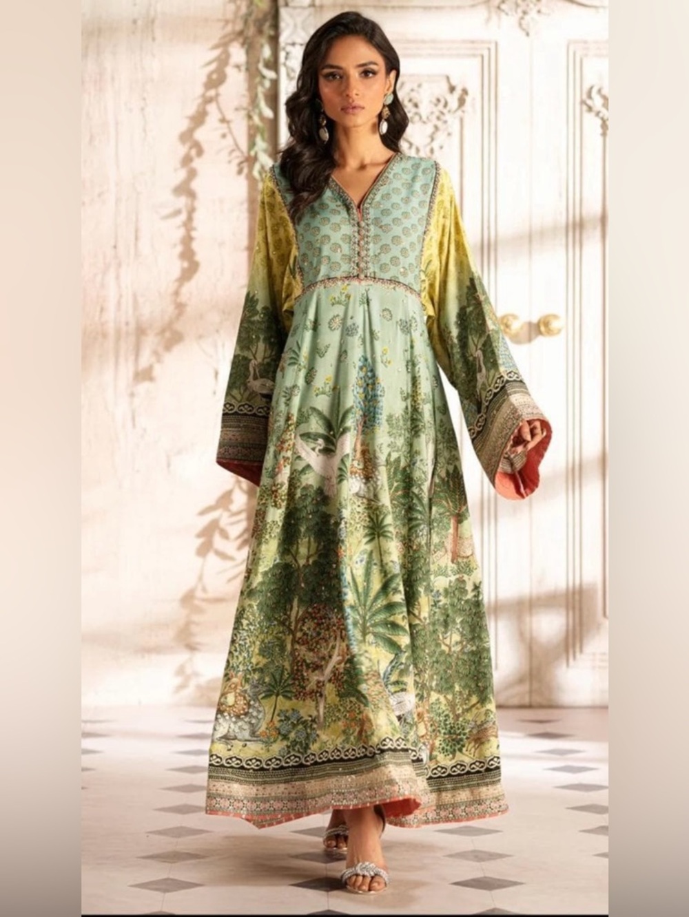 Bohemian Green Printed Maxi Dress by Ethnc